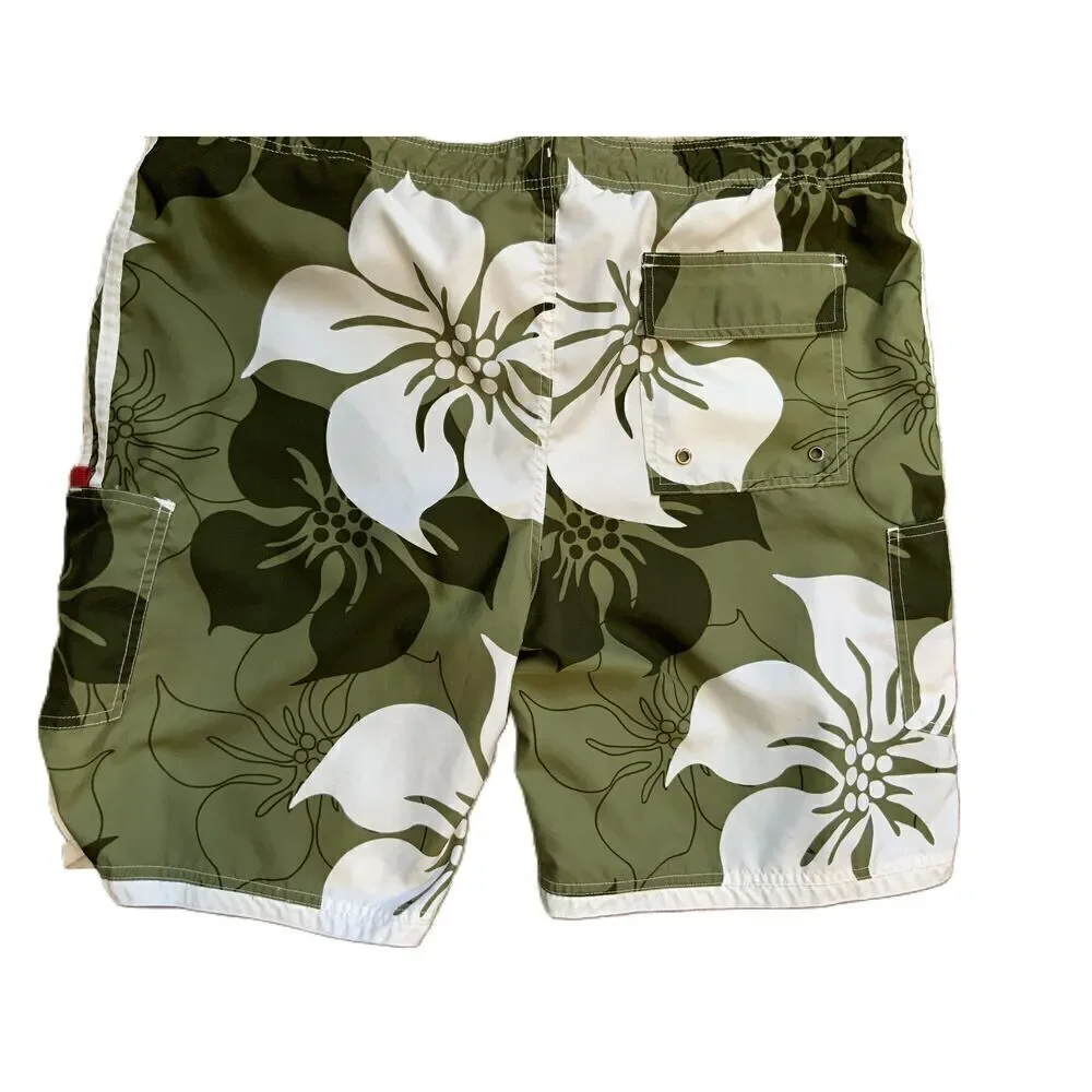 No Boundaries Green Floral Pattern Drawstring Board Shorts‎ Mens Size Large